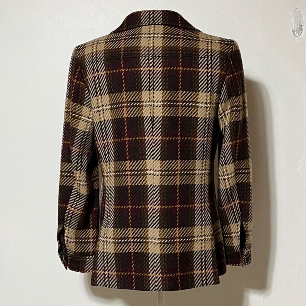 Vintage Blazer Women's Size 8 Brown Yellow Wool Plaid Germany Dark Academic - Picture 5 of 14